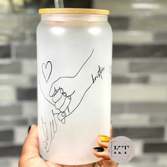 Perosnalized holding hands Glass Can Cup