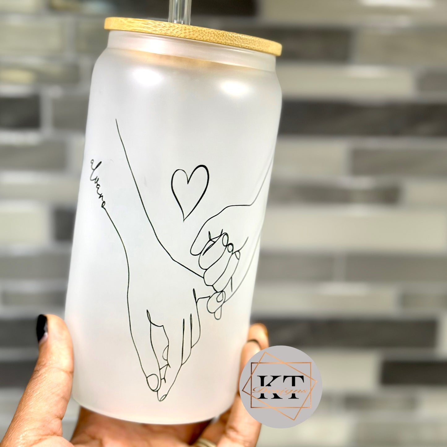 Perosnalized holding hands Glass Can Cup