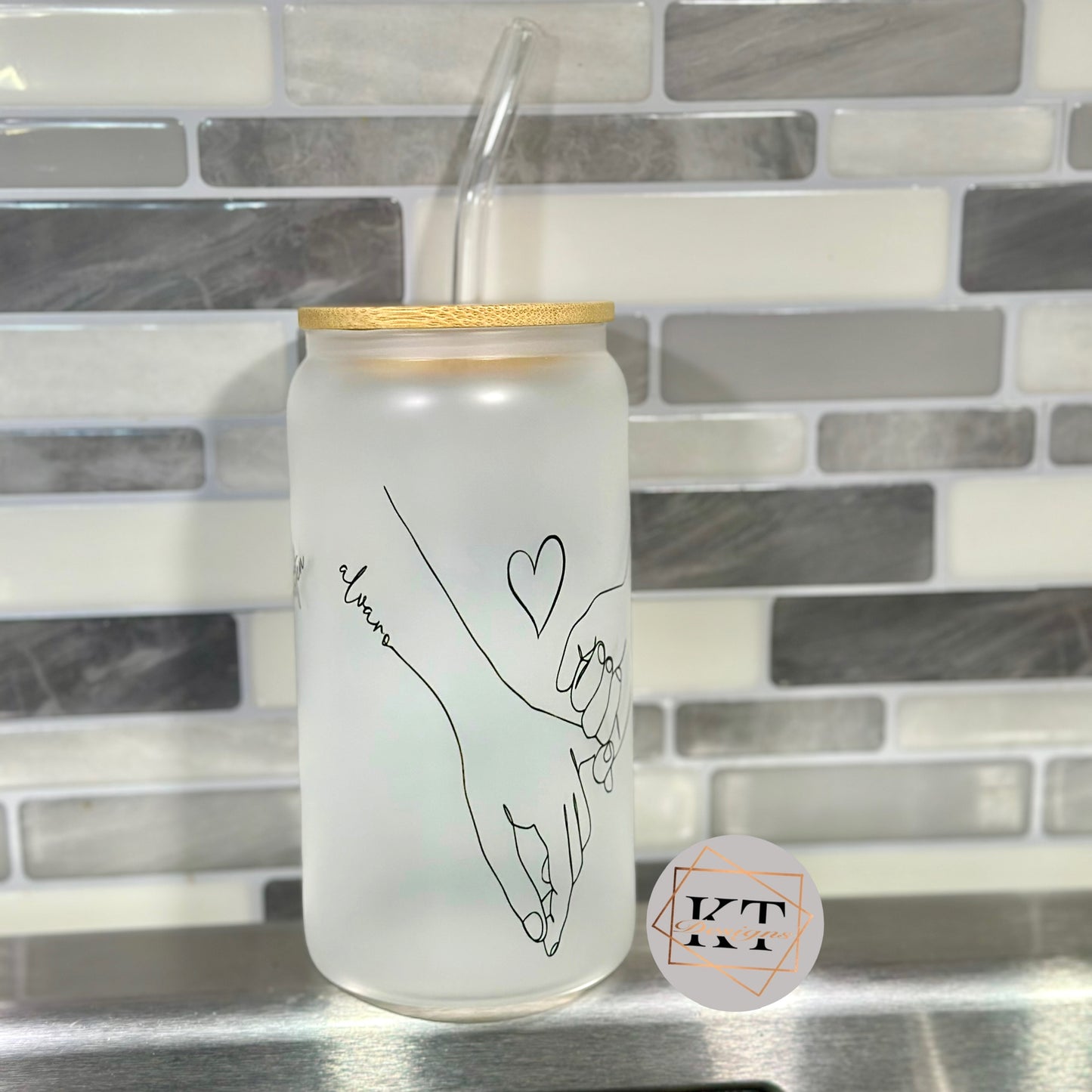 Perosnalized holding hands Glass Can Cup