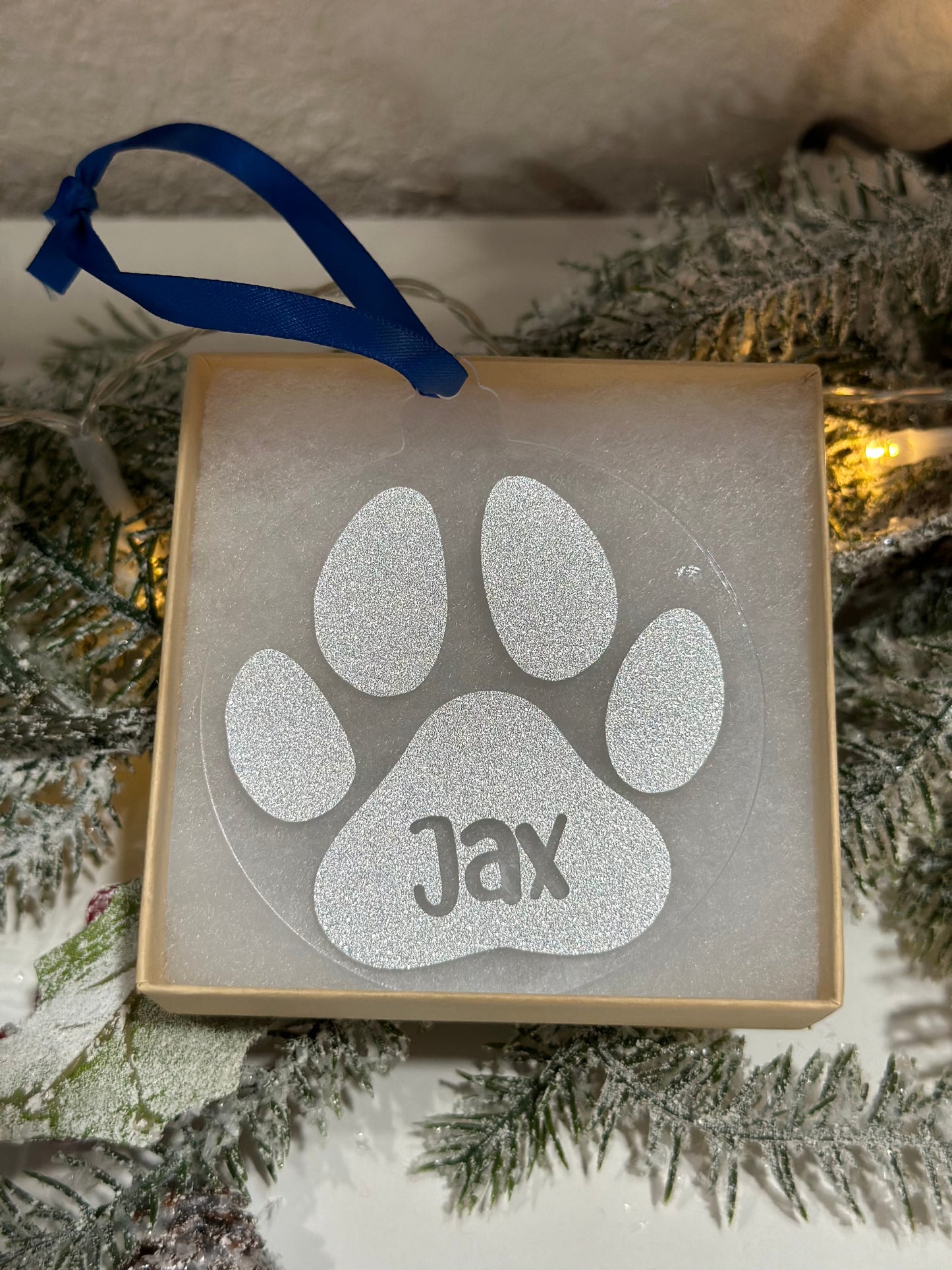 Dog Paw Name Christmas Ornament - Ornament by KT Designs - acrylic ornament, christmas gifts, Christmas Ornament, Custom ornament, dog paw ornament, Personalized Ornament, pet ornament, round christmas ornament, stocking stuffer