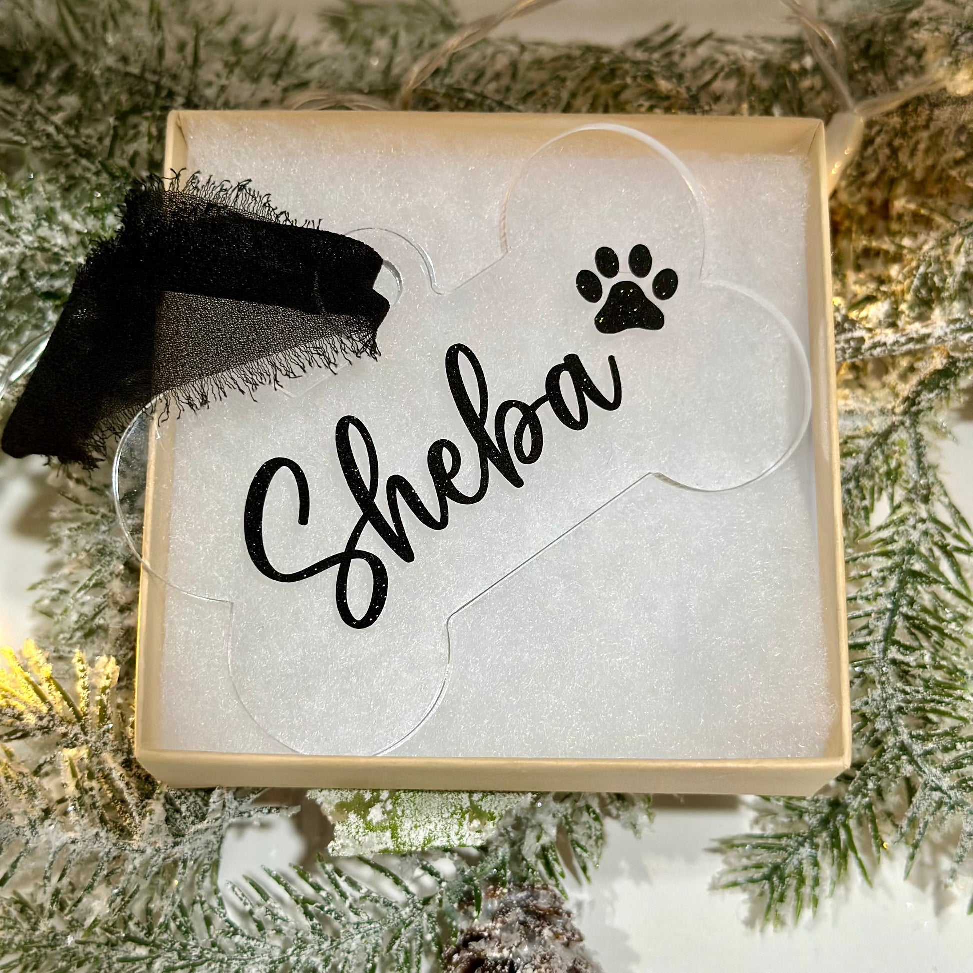 Dog Bone Shape Christmas Ornament - Ornament by KT Designs - acrylic ornament, christmas gifts, Christmas Ornament, Custom ornament, Personalized Ornament, round christmas ornament, stocking stuffer