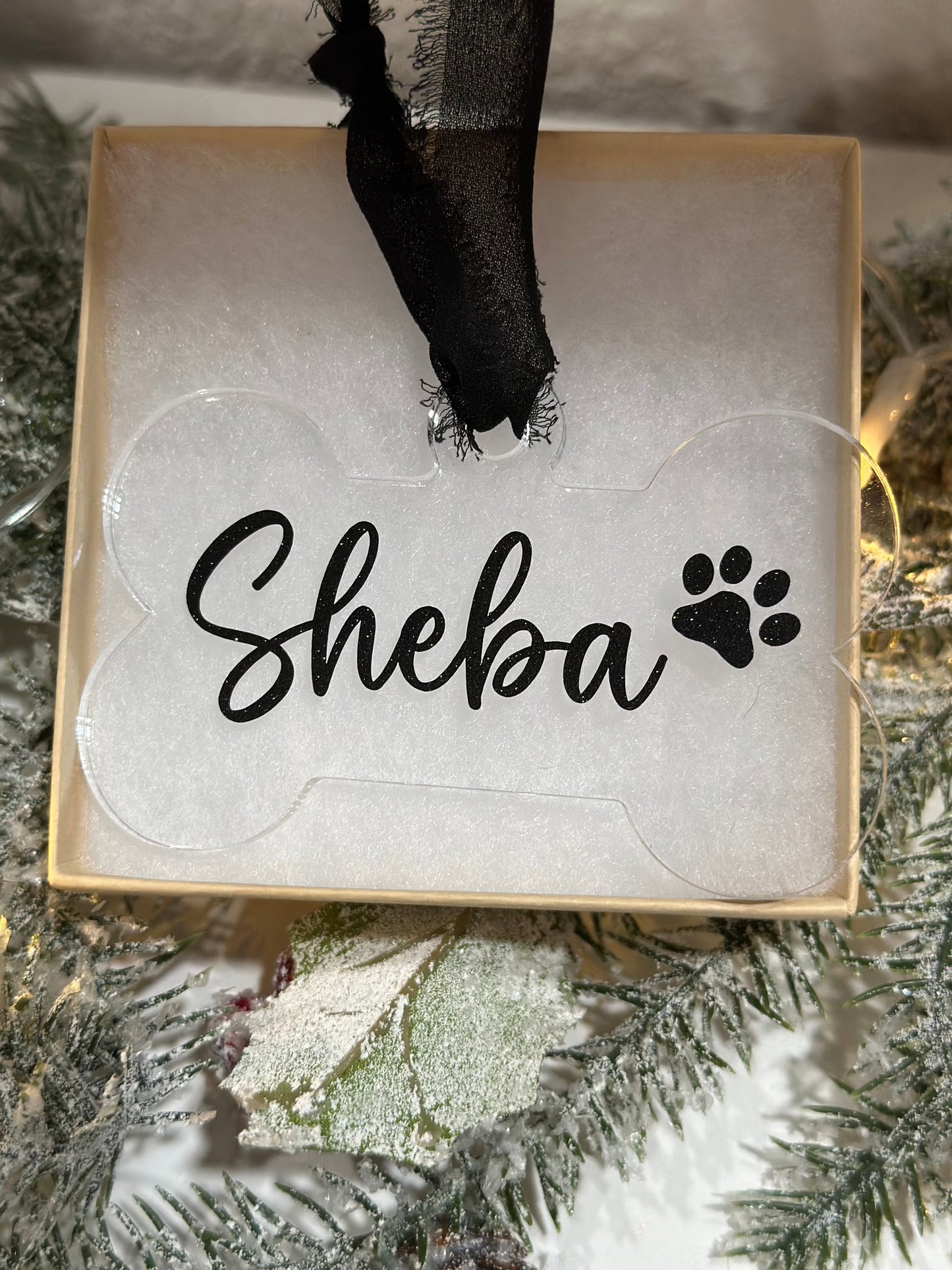 Dog Bone Shape Christmas Ornament - Ornament by KT Designs - acrylic ornament, christmas gifts, Christmas Ornament, Custom ornament, Personalized Ornament, round christmas ornament, stocking stuffer