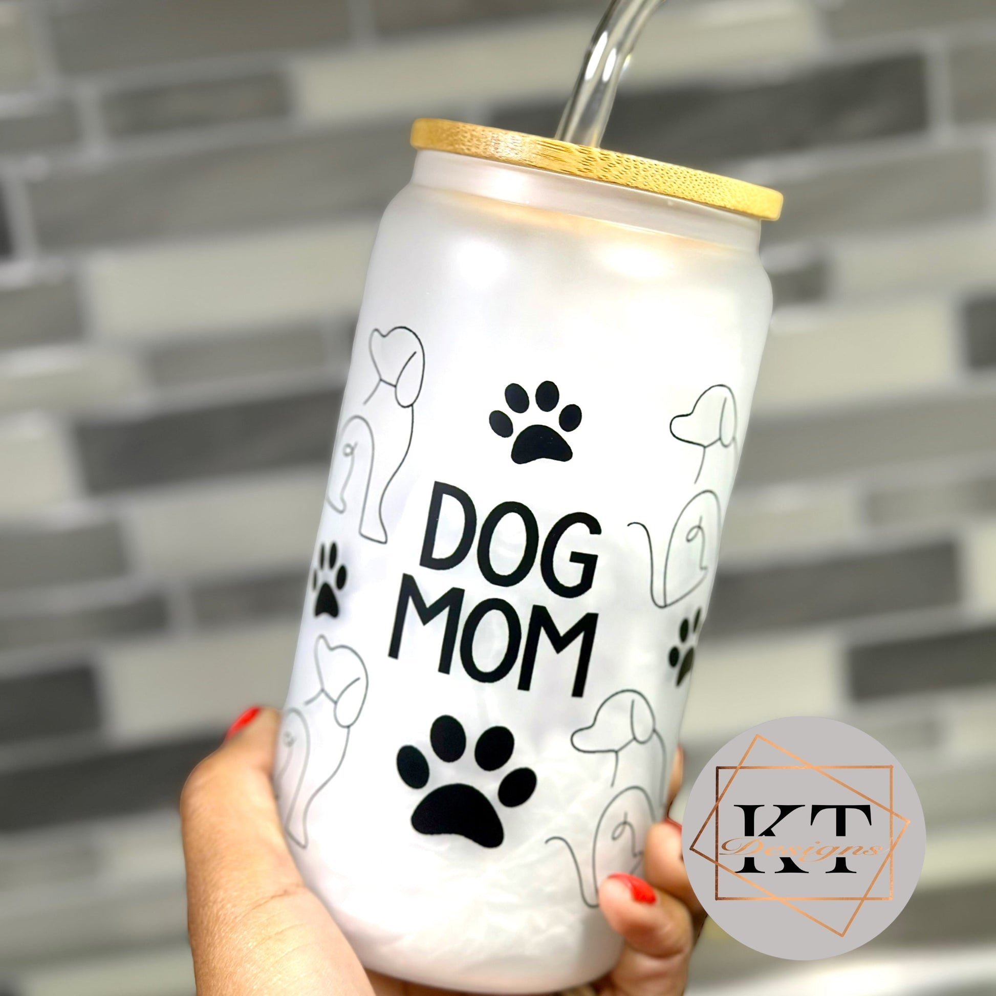 Dog Mom Glass can Cup - Drinkware by KT Designs - 16oz, 16oz glass, 16oz glass can, birthday gift, christmas gift, christmas gifts, gifts for her, stocking stuffers