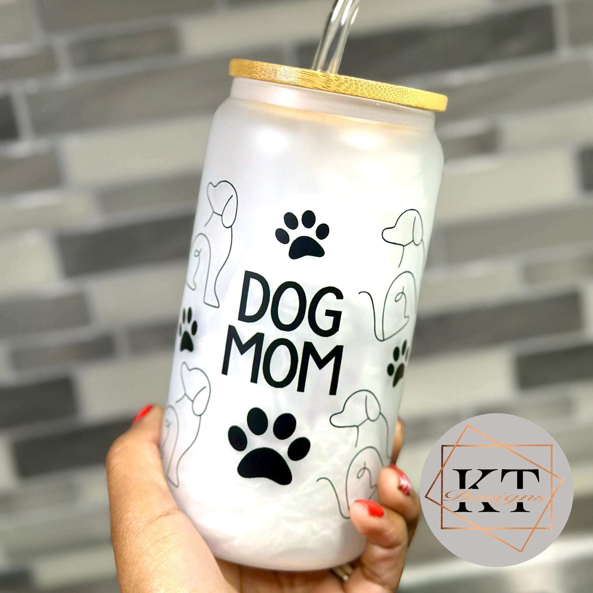 Dog Mom Glass can Cup - Drinkware by KT Designs - 16oz, 16oz glass, 16oz glass can, birthday gift, christmas gift, christmas gifts, gifts for her, stocking stuffers