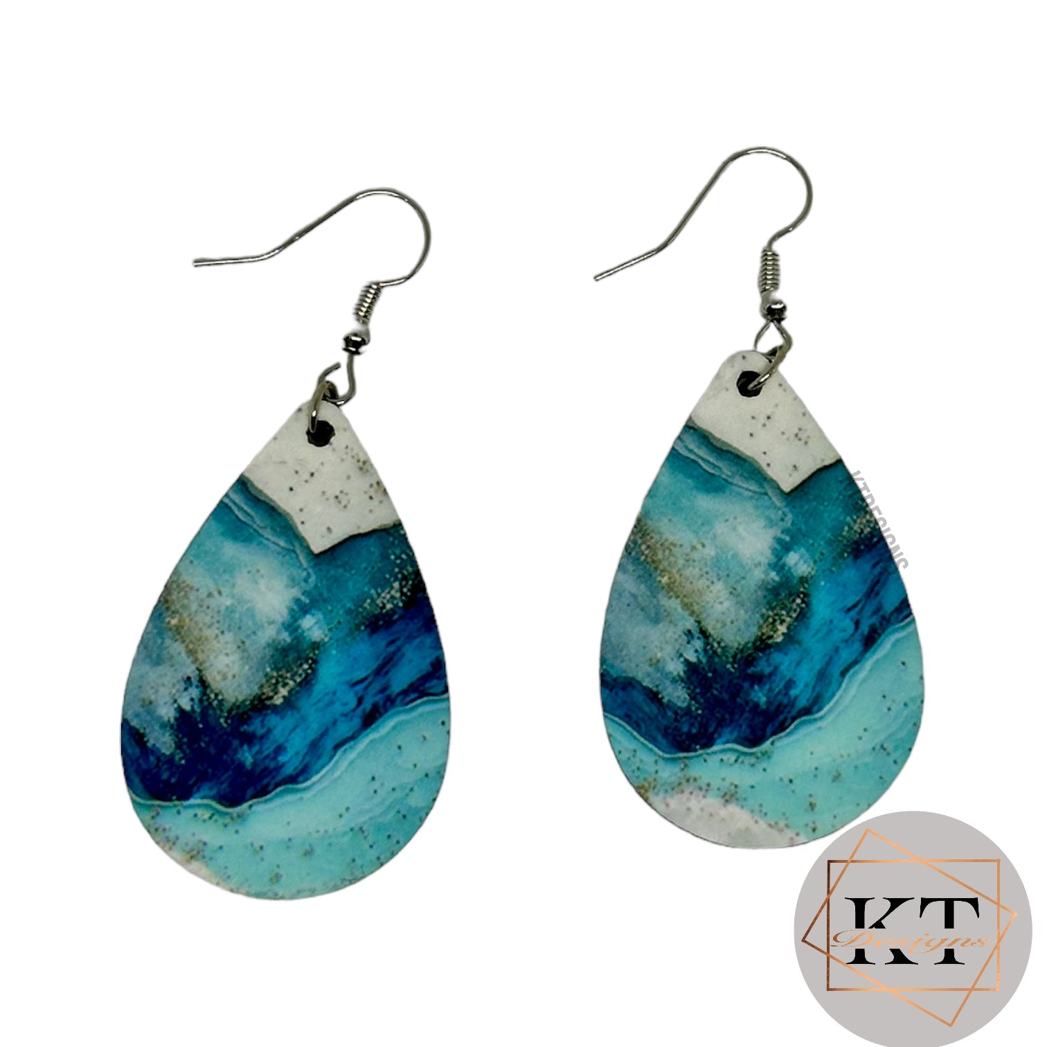 Blue Marbled Dangle Drop Earrings - Jewelry by KT Designs - Blue, blue earrings, christmas gifts, Dangle Earrings, drop earrings, Earring, Final Sale, gifts for her, Marble Earrings, stocking stuffers, teardrop earrings