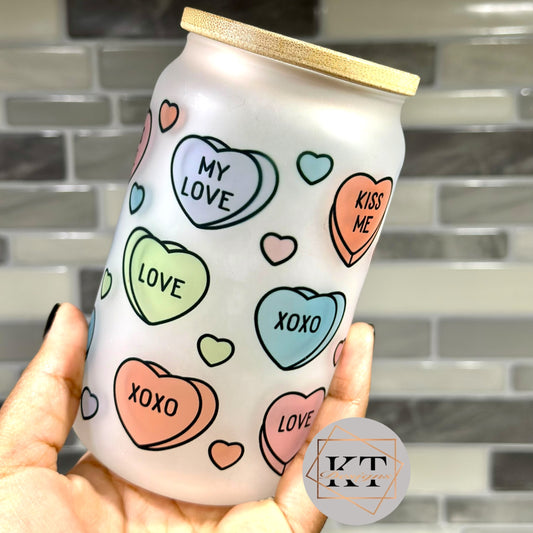 Conversation Hearts Glass Can Cup