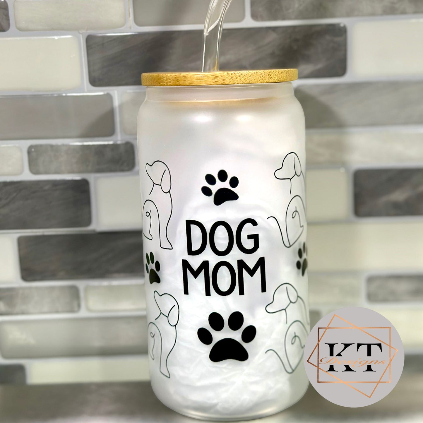 Dog Mom Glass can Cup - Drinkware by KT Designs - 16oz, 16oz glass, 16oz glass can, birthday gift, christmas gift, christmas gifts, gifts for her, stocking stuffers