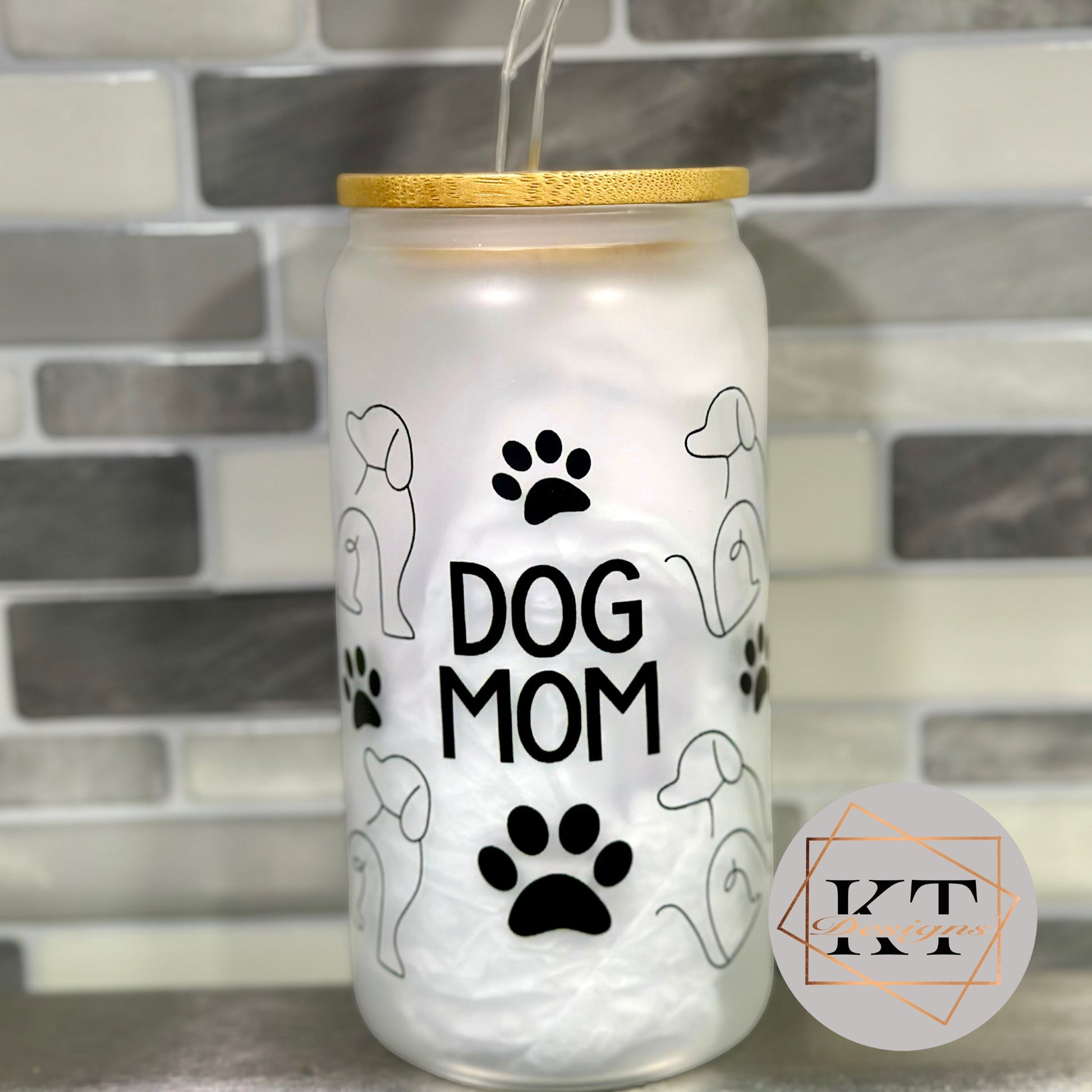 Dog Mom Glass can Cup - Drinkware by KT Designs - 16oz, 16oz glass, 16oz glass can, birthday gift, christmas gift, christmas gifts, gifts for her, stocking stuffers