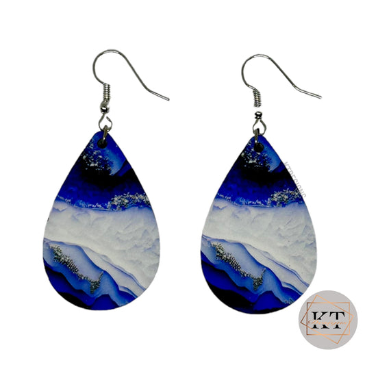 Royal Blue and White Marbled Dangle Drop Earrings - Jewelry by KT Designs - blue earrings, christmas gifts, Dangle Earrings, drop earrings, Earring, Final Sale, gifts for her, Marble Earrings, royal blue, stocking stuffers, teardrop earrings