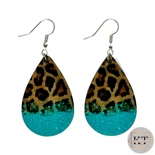 Leopard Print Dangle Drop Earrings - Jewelry by KT Designs - animal print, christmas gifts, Dangle Earrings, drop earrings, Earring, Final Sale, gifts for her, Green, Marble Earrings, stocking stuffers, teardrop earrings, White and Gold, White Earrings, White Marble