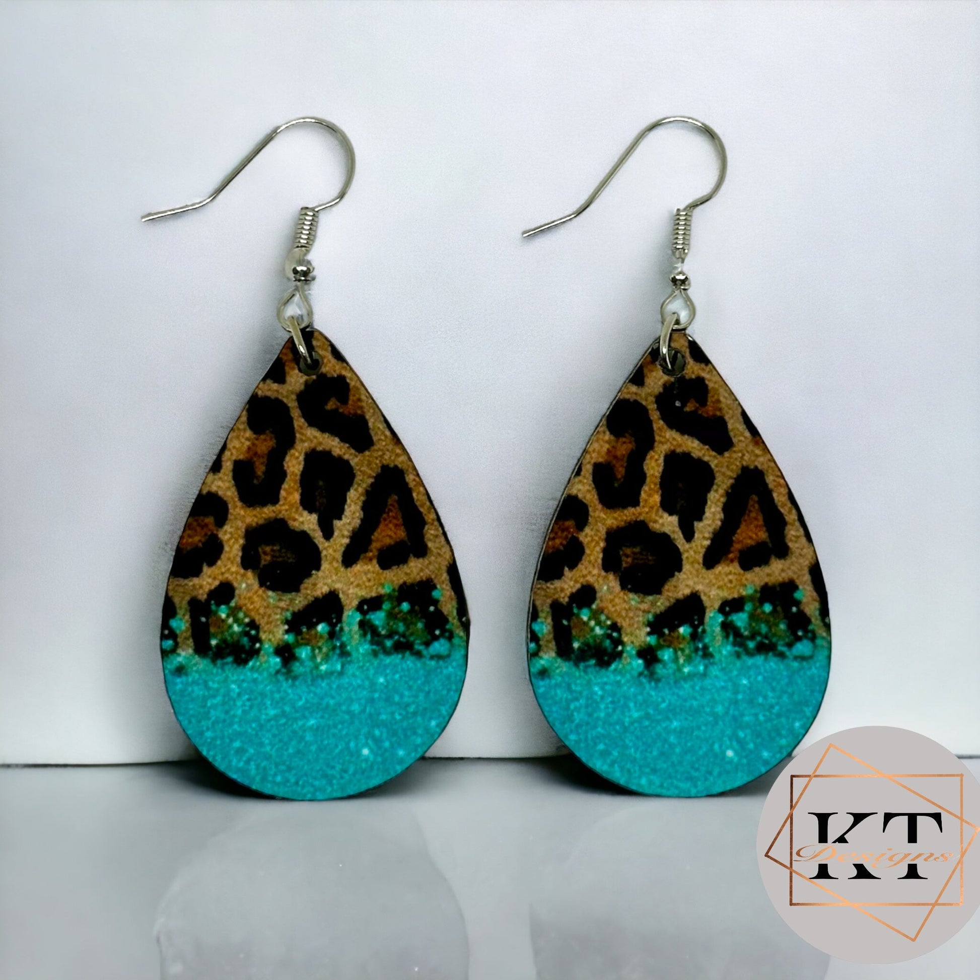 Leopard Print Dangle Drop Earrings - Jewelry by KT Designs - animal print, christmas gifts, Dangle Earrings, drop earrings, Earring, Final Sale, gifts for her, Green, Marble Earrings, stocking stuffers, teardrop earrings, White and Gold, White Earrings, White Marble