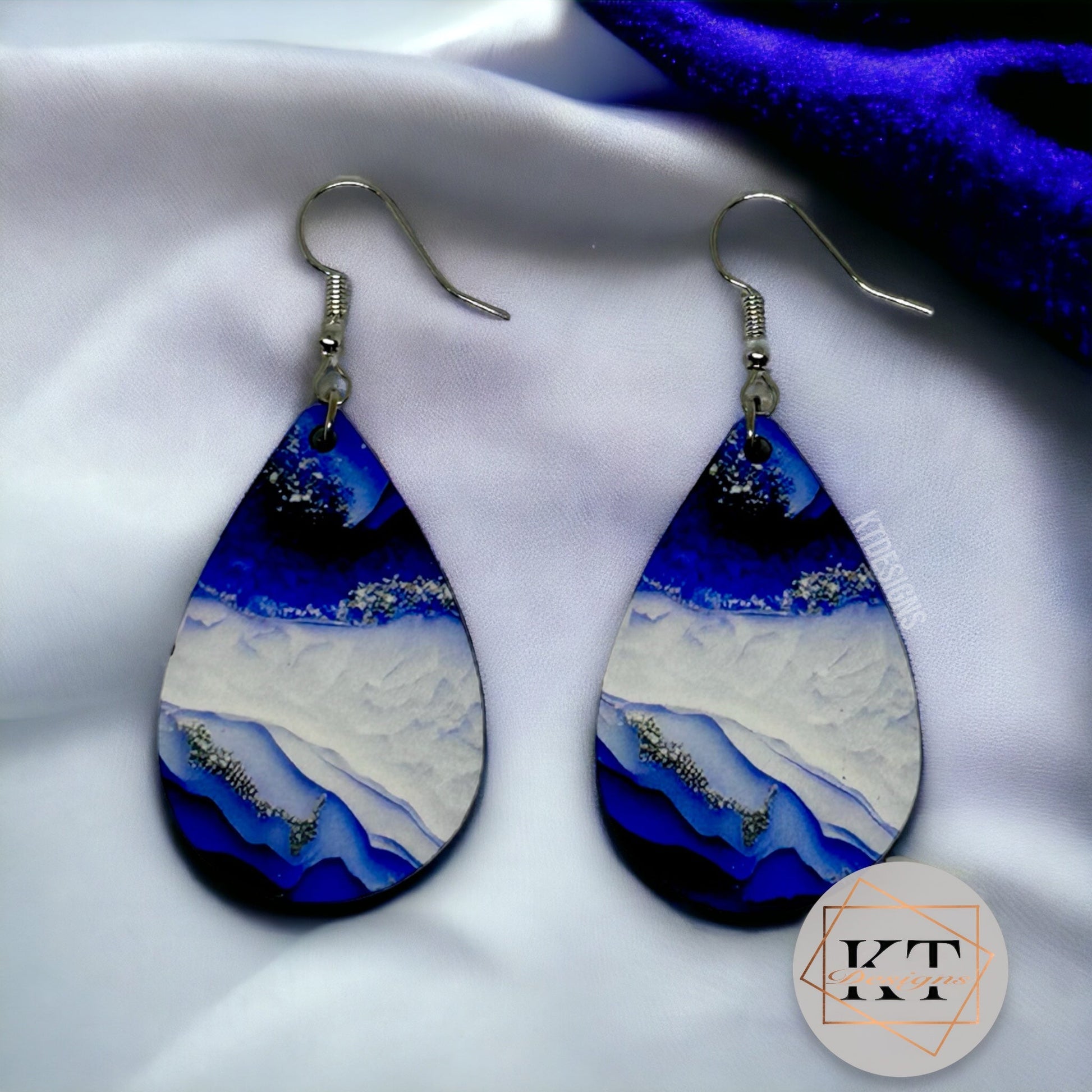 Royal Blue and White Marbled Dangle Drop Earrings - Jewelry by KT Designs - blue earrings, christmas gifts, Dangle Earrings, drop earrings, Earring, Final Sale, gifts for her, Marble Earrings, royal blue, stocking stuffers, teardrop earrings