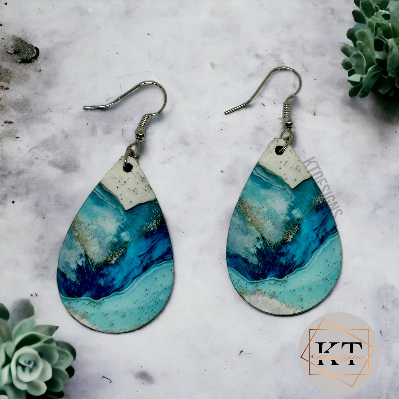 Blue Marbled Dangle Drop Earrings - Jewelry by KT Designs - Blue, blue earrings, christmas gifts, Dangle Earrings, drop earrings, Earring, Final Sale, gifts for her, Marble Earrings, stocking stuffers, teardrop earrings