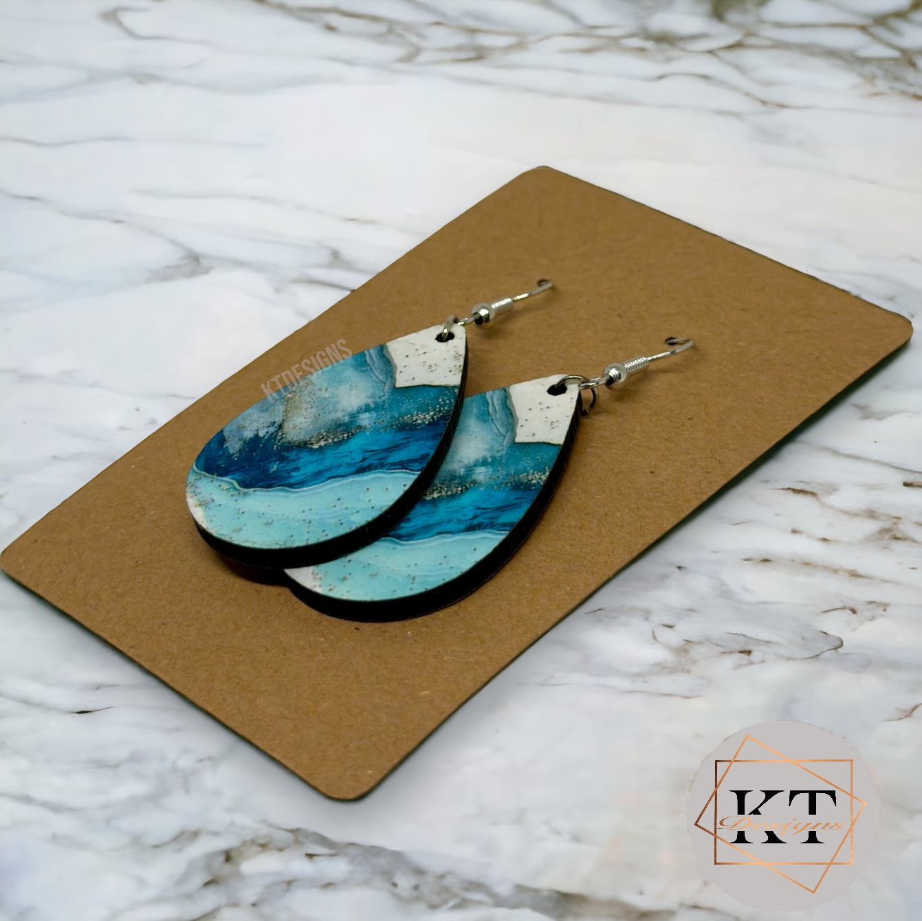 Blue Marbled Dangle Drop Earrings - Jewelry by KT Designs - Blue, blue earrings, christmas gifts, Dangle Earrings, drop earrings, Earring, Final Sale, gifts for her, Marble Earrings, stocking stuffers, teardrop earrings