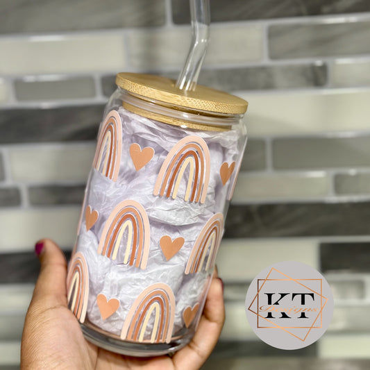 Nude Boho Rainbow Glass Can Shaped Cup - Drinkware by KT Designs - birthday gift, christmas gift, custom cup, gifts for her, glass can, glass can cup, nude rainbows, rainbow, rainbow cup