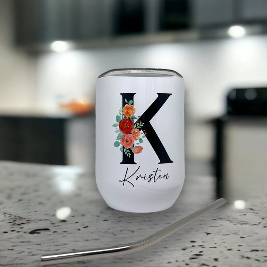 Personalized initial  Wine Tumbler - Drinkware by KT Designs - christmas gifts, custom tumbler, custom wine tumbler, gifts for her, wine, wine glass, wine tumbler