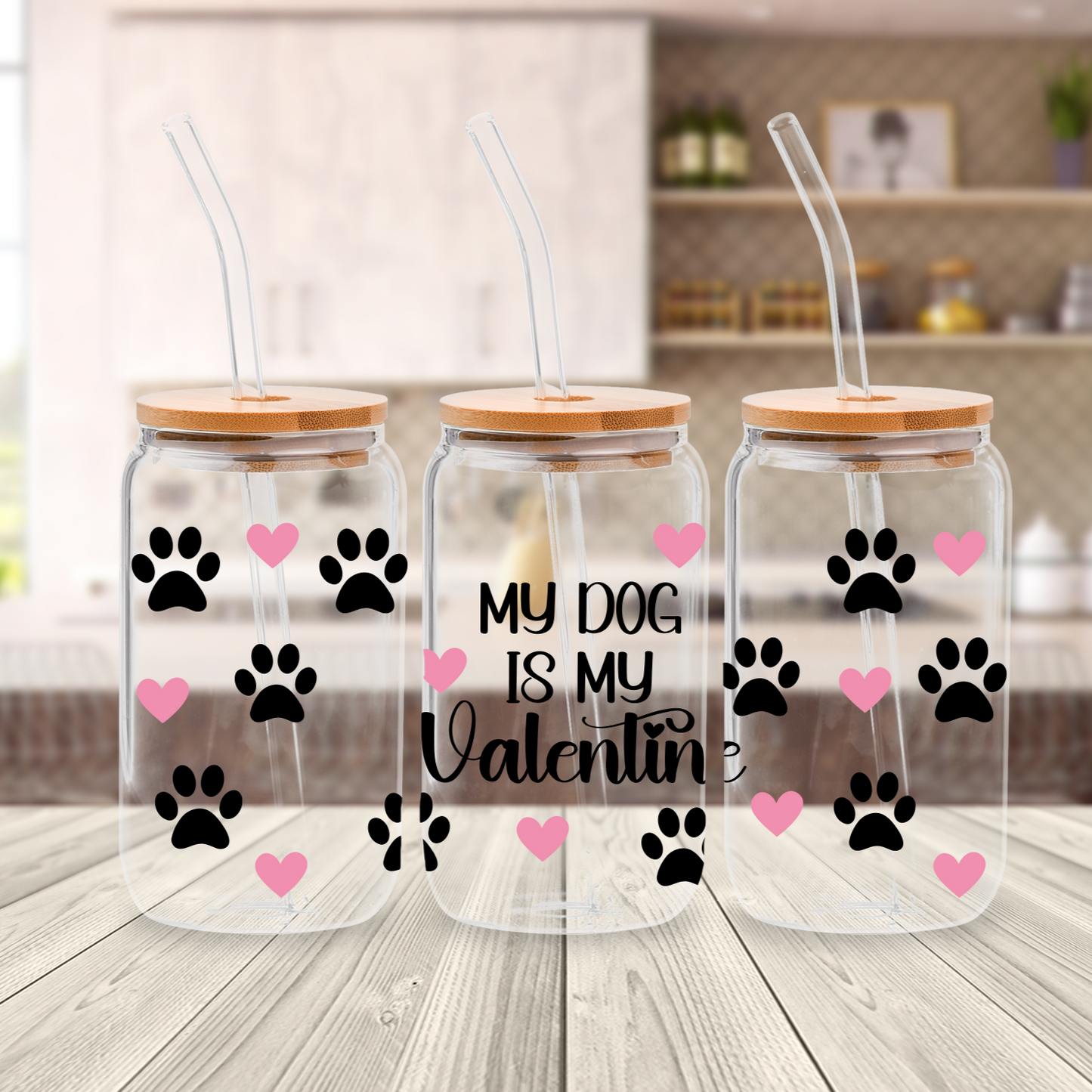 Dog Valentine 16oz glass can wrap SVG