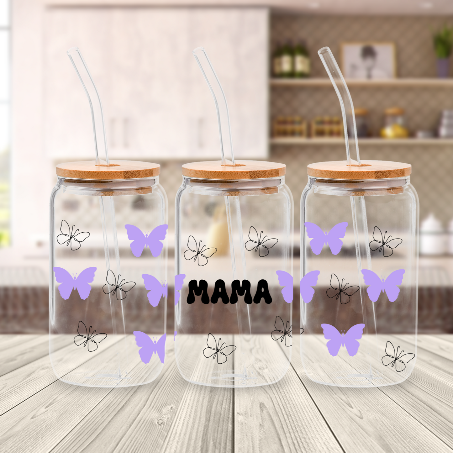 Mama butterfly 16oz glass can wrap