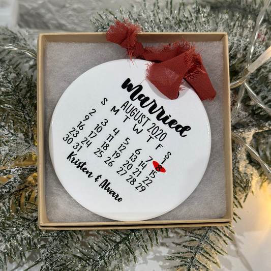 Married Date Ornament - Ornament by KT Designs - acrylic ornament, christmas gifts, Christmas Ornament, Custom ornament, keepsake ornament, married keepsake ornament, married ornament, Personalized Ornament, round christmas ornament, stocking stuffer