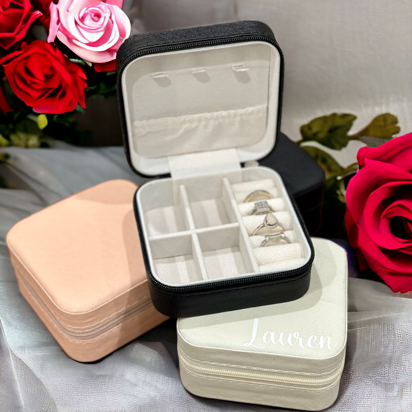 Mini Travel Jewelry Box - Jewelry Box by KT Designs - Custom, Custom Jewelry box, earrings, Jewelry box, Personalized Jewelry box, ring, travel jewelry box