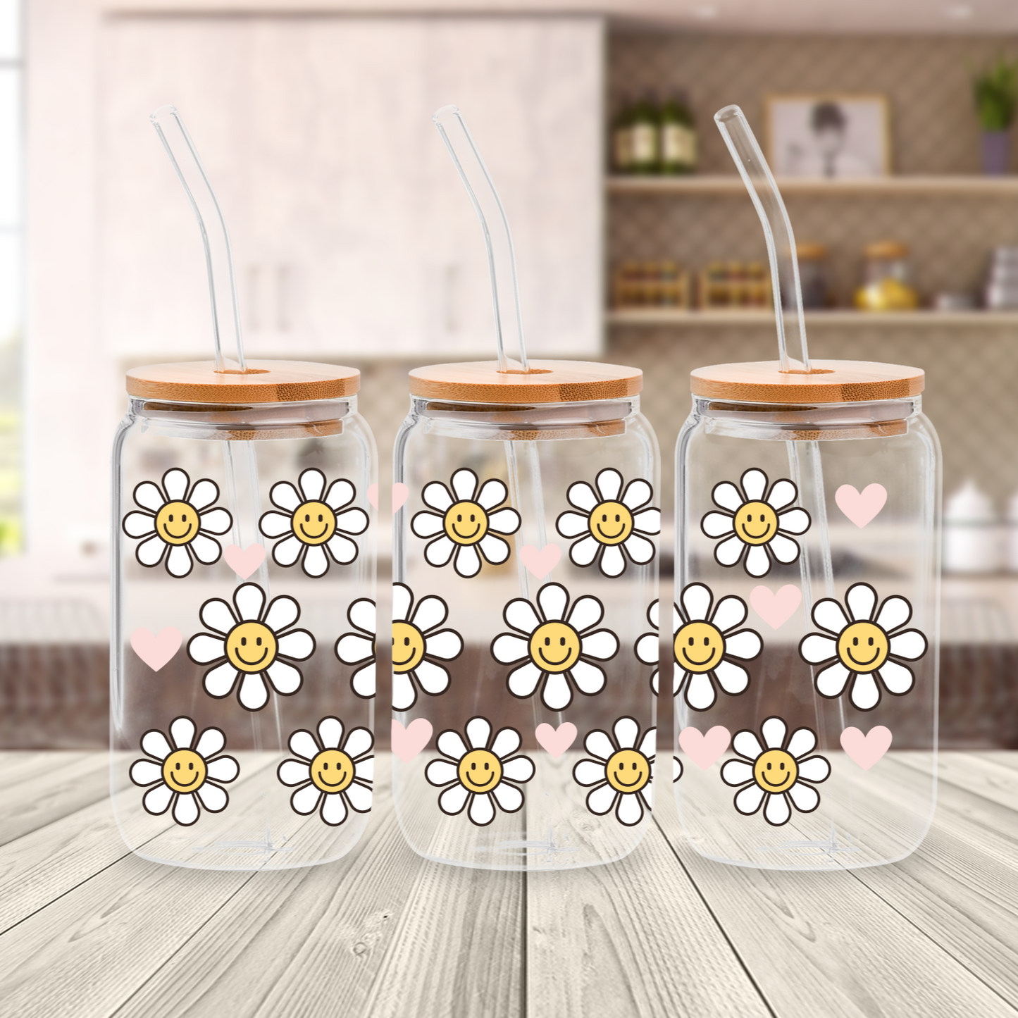 Smiling Daisies 16oz glass can wrap