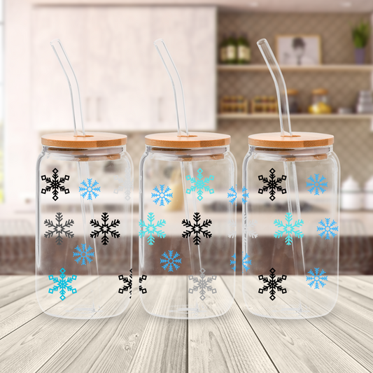 Snowflake 16oz glass can wrap