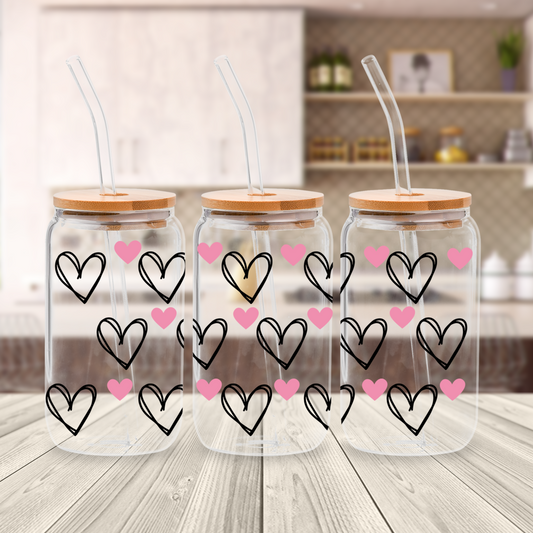 Valentine's Day Hearts 16oz glass can wrap SVG